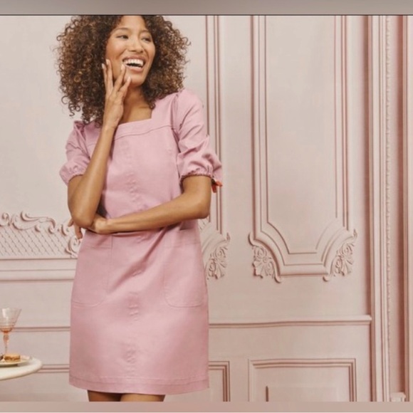 LDT Dresses & Skirts - LDT Alice Ruched Short Puff Sleeve Square
Neck Mini Dress Pink Womens
